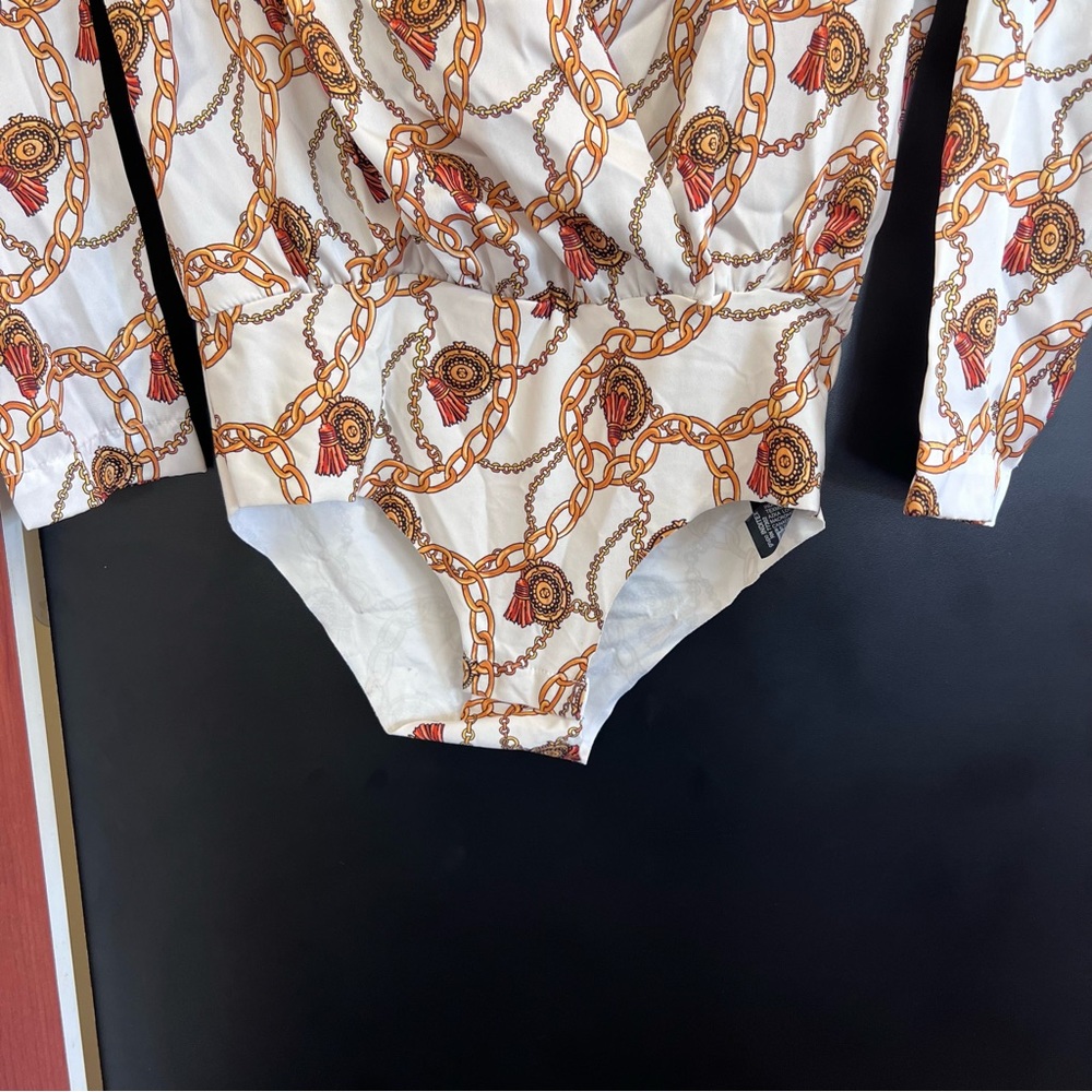 Zara Accessories long sleeve gold chain print bodysuit Size Small A1 Bodysuit - Picture 5 of 8